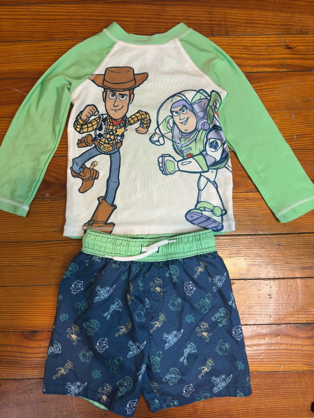 Disney Toy Story Buzz & Woody Rash Guard Swim Trunks Set - Toddler Boys Size 3T